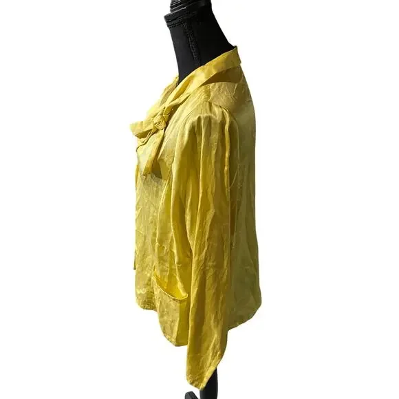 Babette Vintage Yellow Longsleeve Blouse Top with Tie Front Collar, Sz M - Picture 9 of 14